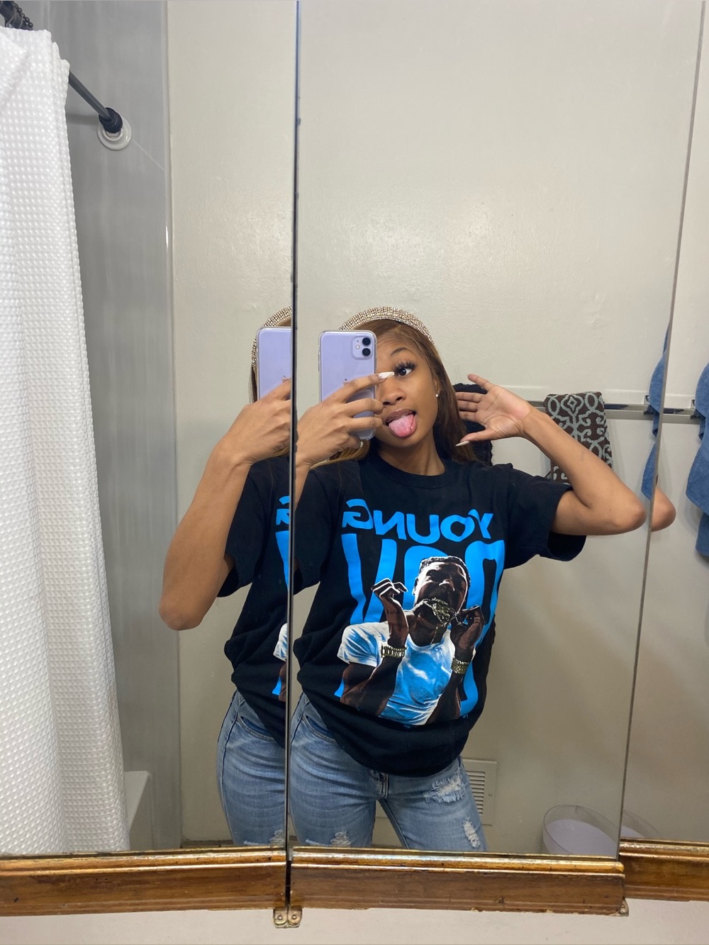FASHION nova Never Broke Again YoungBoy Graphic Tee Black/Blue